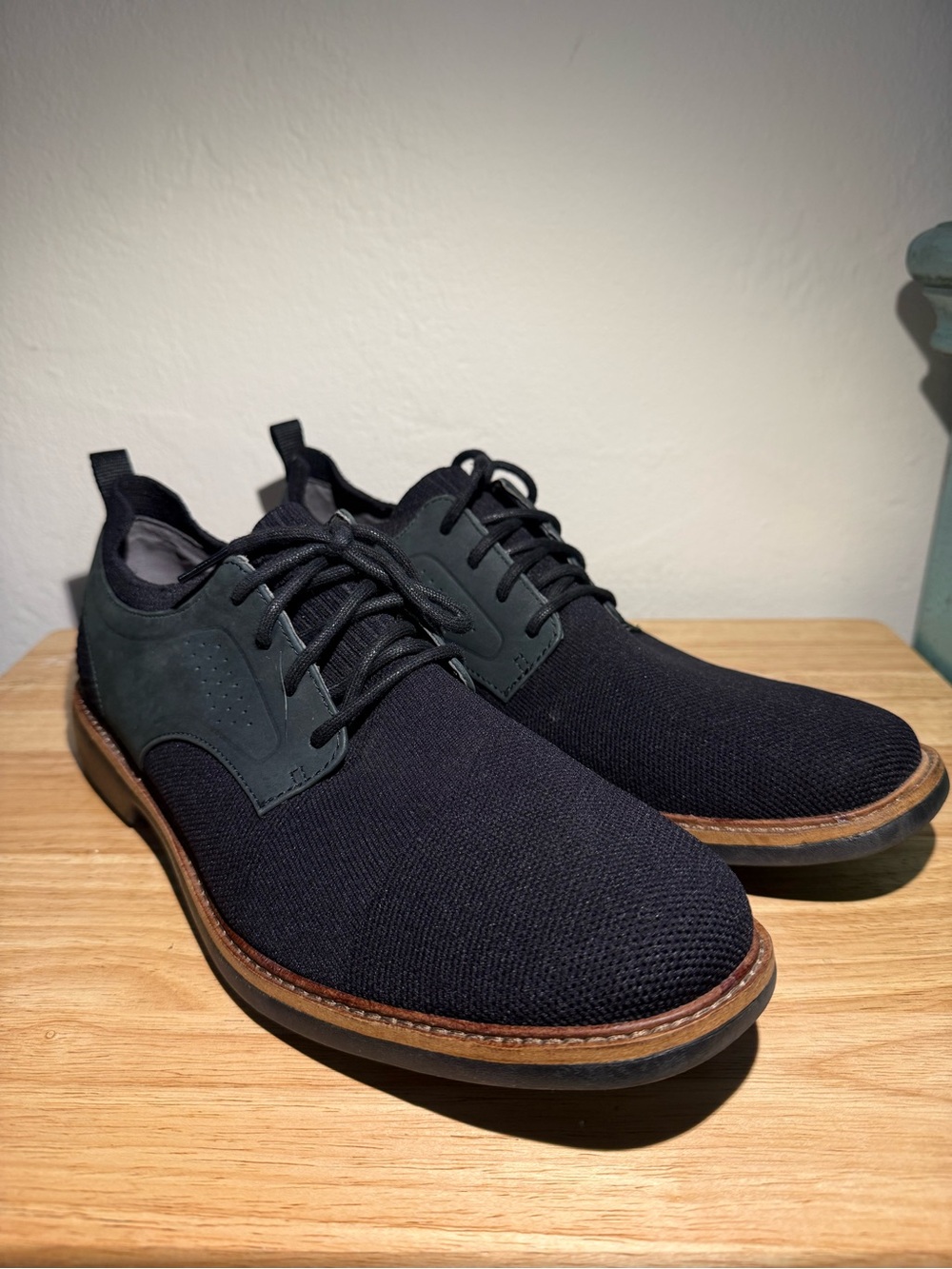 Men's Black Knit Derby Shoes with Brown Welt